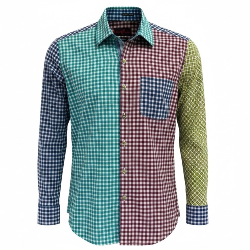 Robert Graham Mens XL Tailored Fit Patchwork Gingham Button Down Shirt (R41)